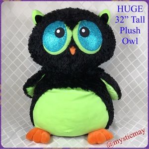 Huge 32" FIESTA Black w Lime Green CHUBBY OWL PLUSH Stuffed Animal Stuffie Toy